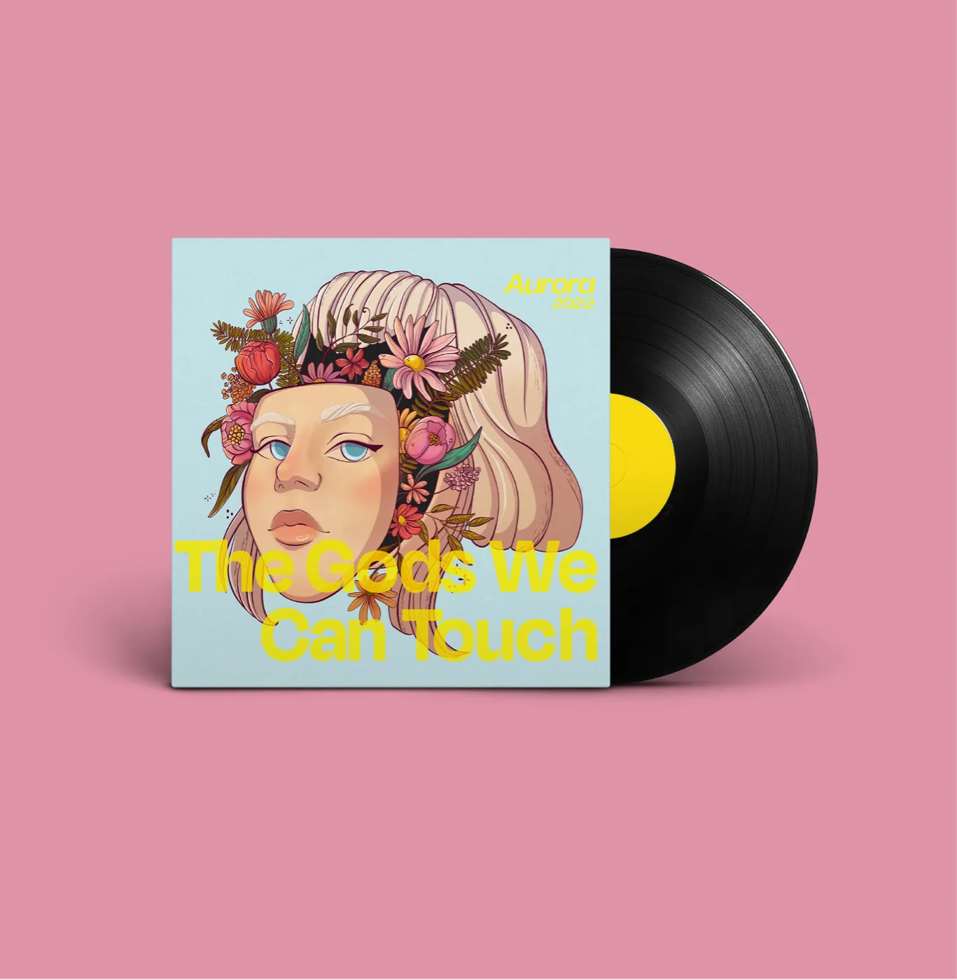 Unofficial album art concept for The Gods We Can Touch, on a vinyl record — illustration by Lizy Del Busto
